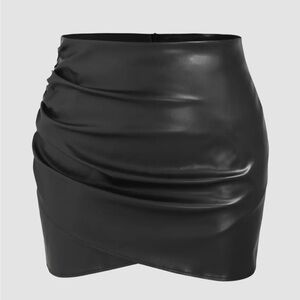 NWT Black Faux Leather Ruched Mini Skirt